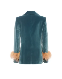 La DoubleJ Capispalla<Keaton JacketLight Blue in Velvet With Feathers