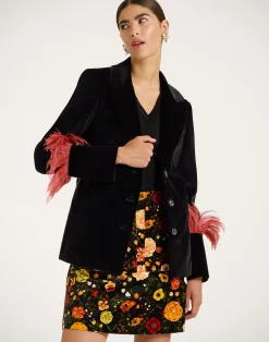 La DoubleJ Capispalla<Keaton JacketSolid Black in Cotton Velvet With Feathers