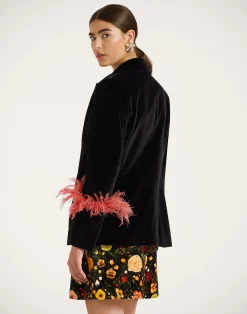 La DoubleJ Capispalla<Keaton JacketSolid Black in Cotton Velvet With Feathers