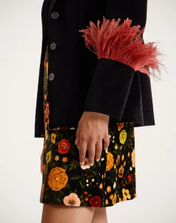 La DoubleJ Capispalla<Keaton JacketSolid Black in Cotton Velvet With Feathers