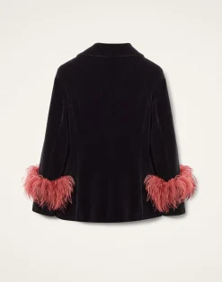 La DoubleJ Capispalla<Keaton JacketSolid Black in Cotton Velvet With Feathers
