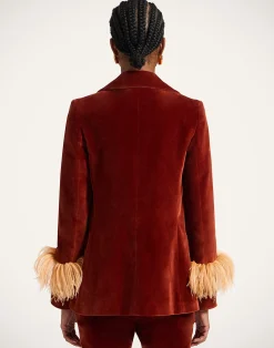 La DoubleJ Capispalla<Keaton JacketTerracotta in Velvet With Feathers
