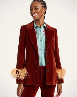 La DoubleJ Capispalla<Keaton JacketTerracotta in Velvet With Feathers