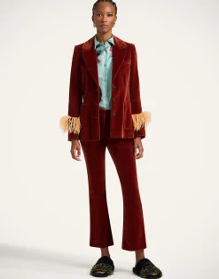 La DoubleJ Capispalla<Keaton JacketTerracotta in Velvet With Feathers