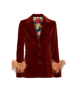 La DoubleJ Capispalla<Keaton JacketTerracotta in Velvet With Feathers