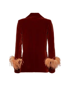 La DoubleJ Capispalla<Keaton JacketTerracotta in Velvet With Feathers