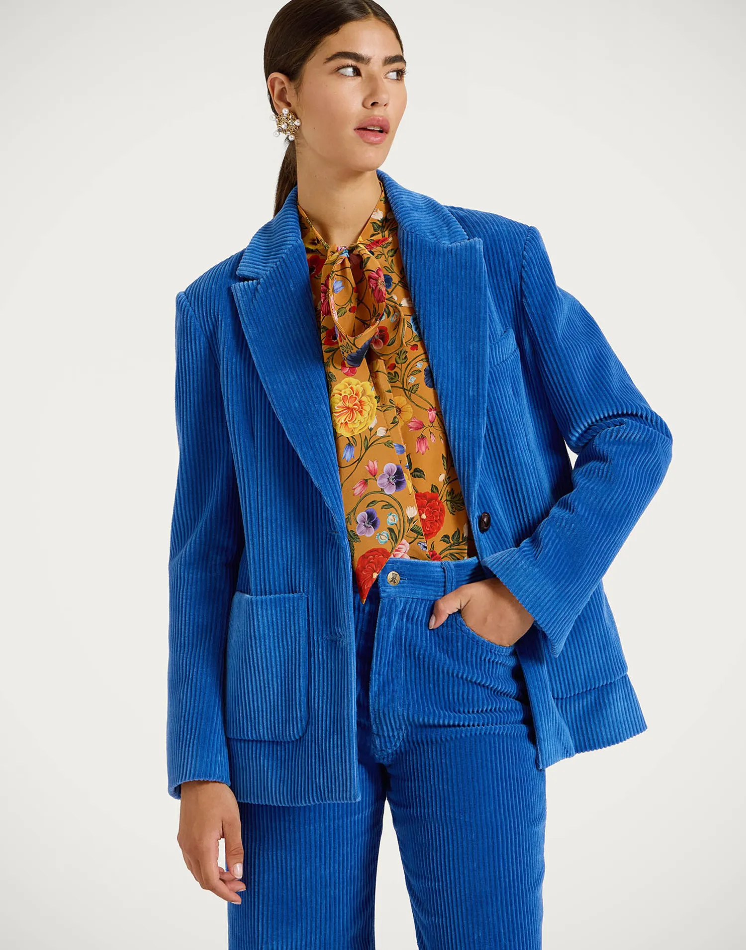 La DoubleJ Capispalla<Kelly JacketSolid Light Blue in Velvet Corduroy
