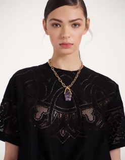 La DoubleJ Camicie E Top<Lacey House T-ShirtSolid Black in Embroidered Cotton