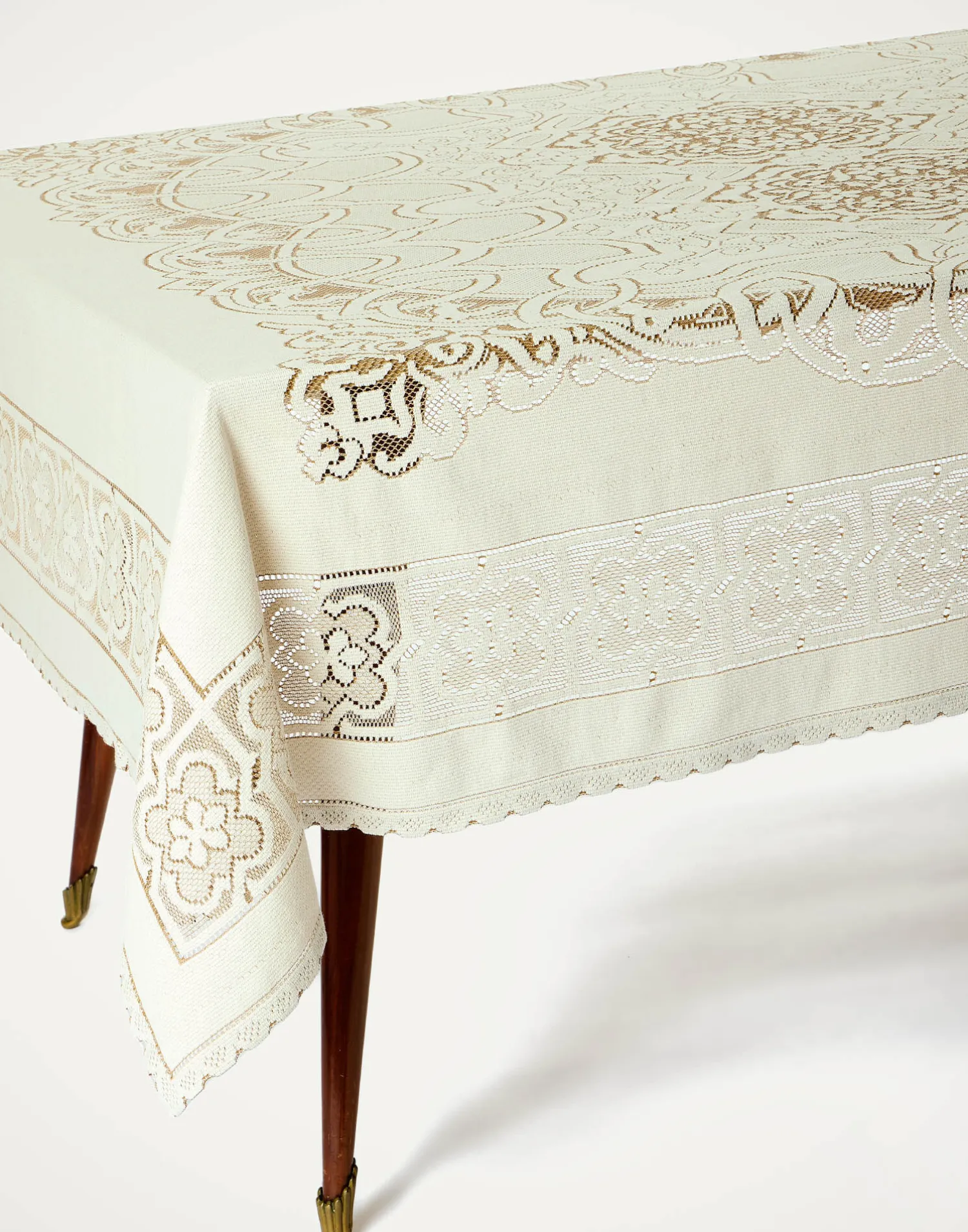 La DoubleJ Tessili|Tovaglie<Lacey Large TableclothSolid White Smoke in Embroidered Cotton
