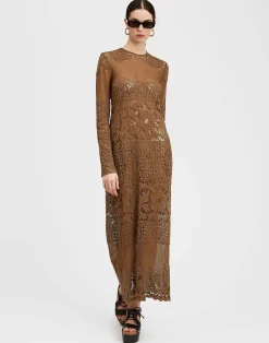 La DoubleJ Vestiti<Lacey Long Sleeve Swing DressMilitary Green in Cotton Lace