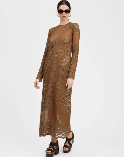 La DoubleJ Vestiti<Lacey Long Sleeve Swing DressMilitary Green in Cotton Lace
