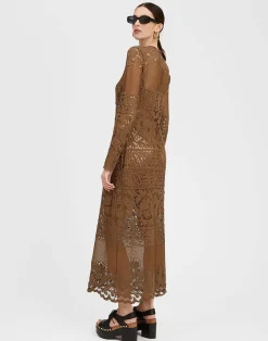 La DoubleJ Vestiti<Lacey Long Sleeve Swing DressMilitary Green in Cotton Lace