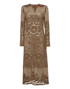 La DoubleJ Vestiti<Lacey Long Sleeve Swing DressMilitary Green in Cotton Lace