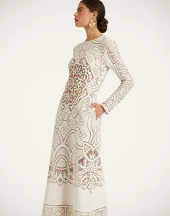 La DoubleJ Vestiti<Lacey Long Sleeve Swing DressSolid White Smoke in Embroidered Cotton