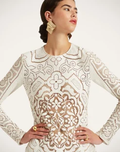 La DoubleJ Vestiti<Lacey Long Sleeve Swing DressSolid White Smoke in Embroidered Cotton