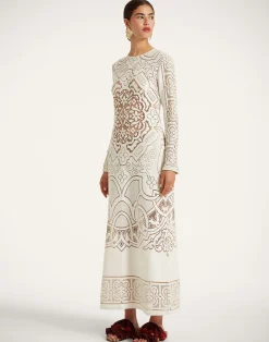 La DoubleJ Vestiti<Lacey Long Sleeve Swing DressSolid White Smoke in Embroidered Cotton