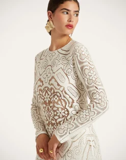La DoubleJ Vestiti<Lacey Long Sleeve Swing DressSolid White Smoke in Embroidered Cotton
