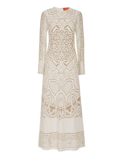 La DoubleJ Vestiti<Lacey Long Sleeve Swing DressSolid White Smoke in Embroidered Cotton