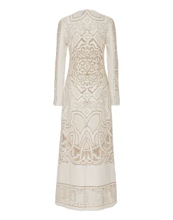 La DoubleJ Vestiti<Lacey Long Sleeve Swing DressSolid White Smoke in Embroidered Cotton