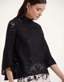 La DoubleJ Camicie E Top<Lacey Make An Exit TopSolid Black in Embroidered Cotton