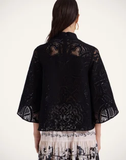 La DoubleJ Camicie E Top<Lacey Make An Exit TopSolid Black in Embroidered Cotton