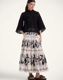 La DoubleJ Camicie E Top<Lacey Make An Exit TopSolid Black in Embroidered Cotton