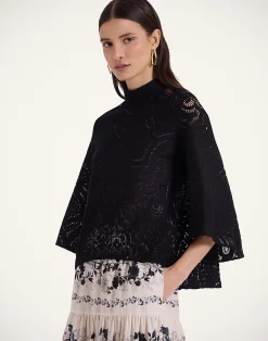 La DoubleJ Camicie E Top<Lacey Make An Exit TopSolid Black in Embroidered Cotton