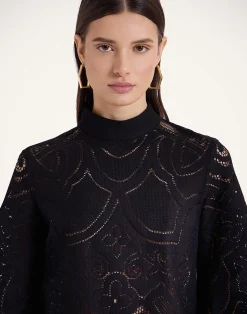 La DoubleJ Camicie E Top<Lacey Make An Exit TopSolid Black in Embroidered Cotton