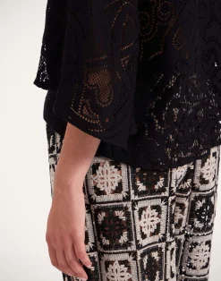 La DoubleJ Camicie E Top<Lacey Make An Exit TopSolid Black in Embroidered Cotton