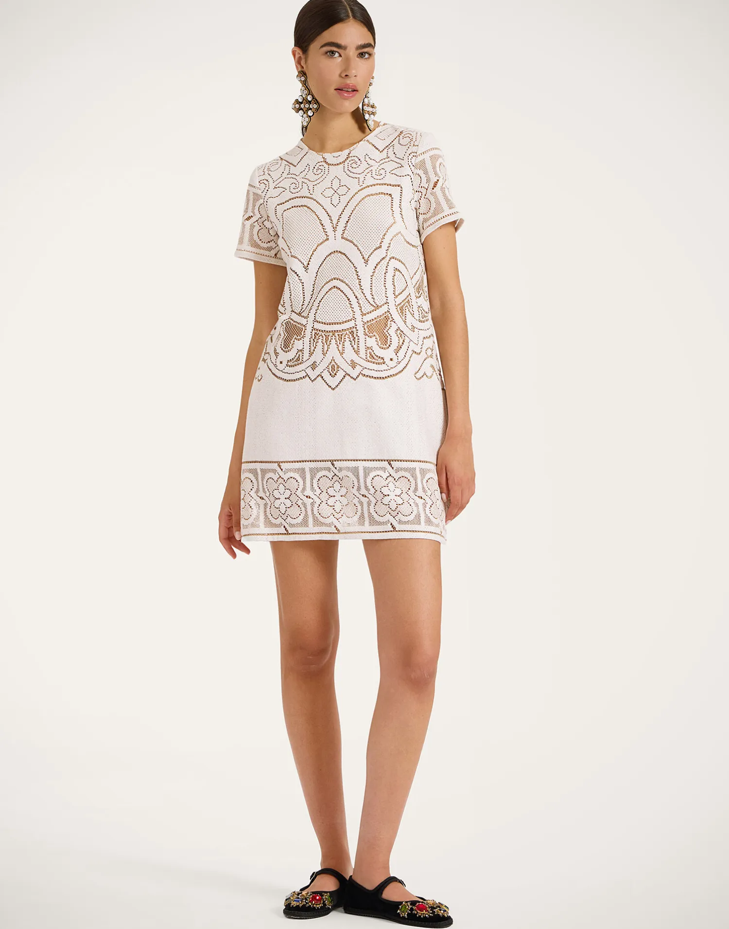 La DoubleJ Vestiti<Lacey Mini Swing DressSolid White Smoke in Embroidered Cotton
