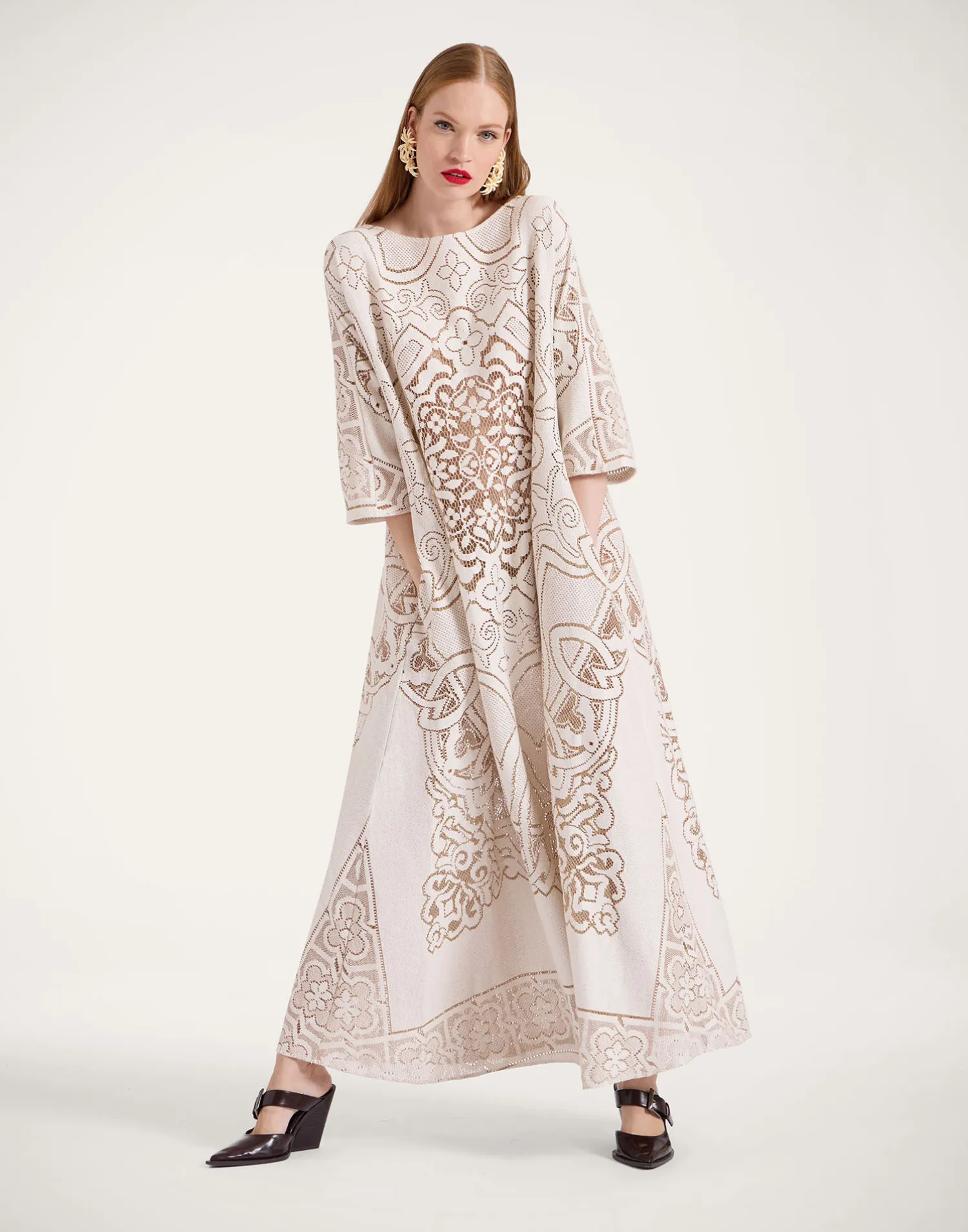 La DoubleJ Vestiti<Lacey Muumuu DressSolid White Smoke in Embroidered Cotton