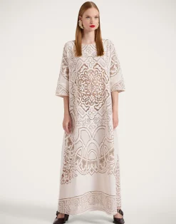 La DoubleJ Vestiti<Lacey Muumuu DressSolid White Smoke in Embroidered Cotton