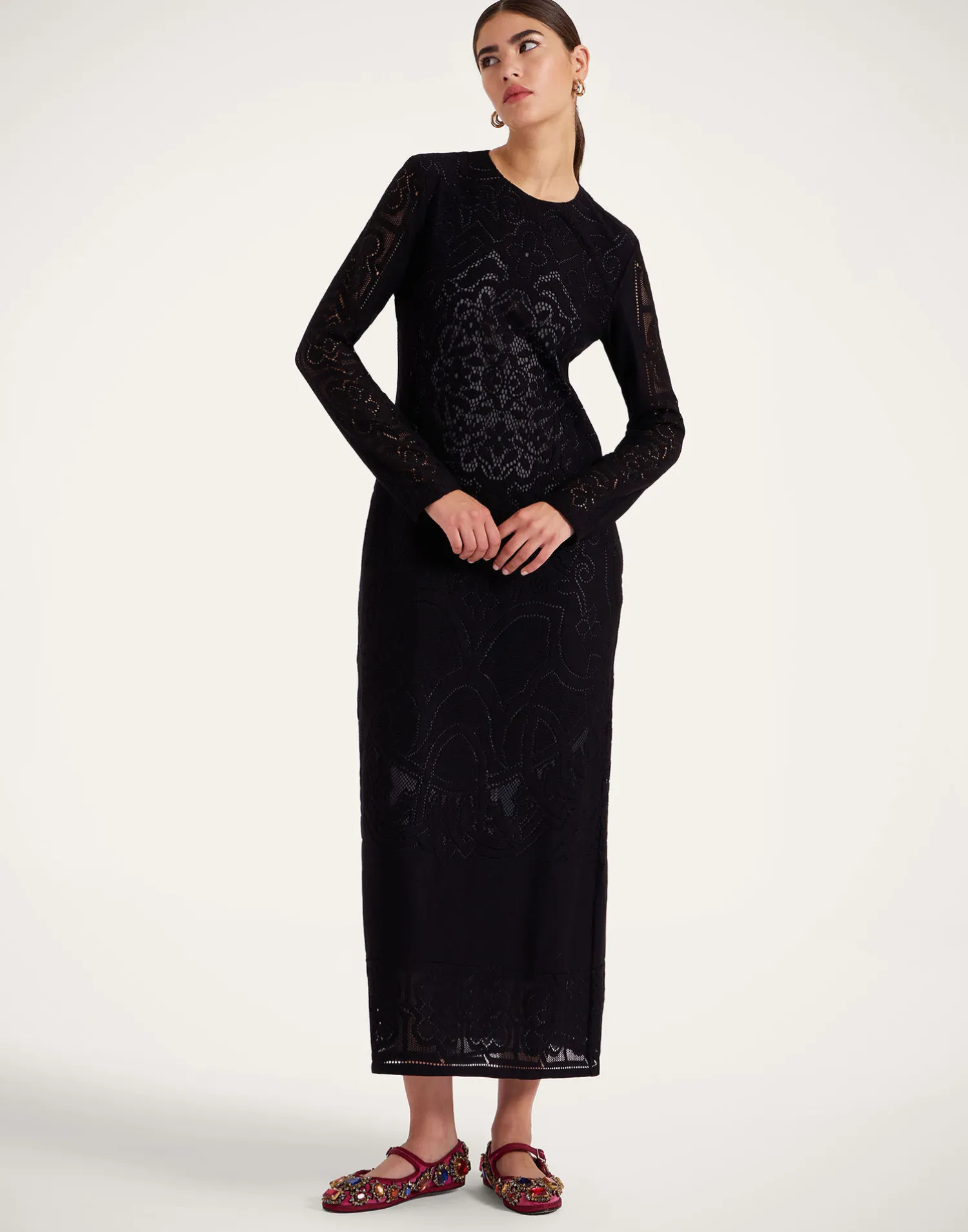 La DoubleJ Vestiti<Lacey Swing DressSolid Black in Embroidered Cotton