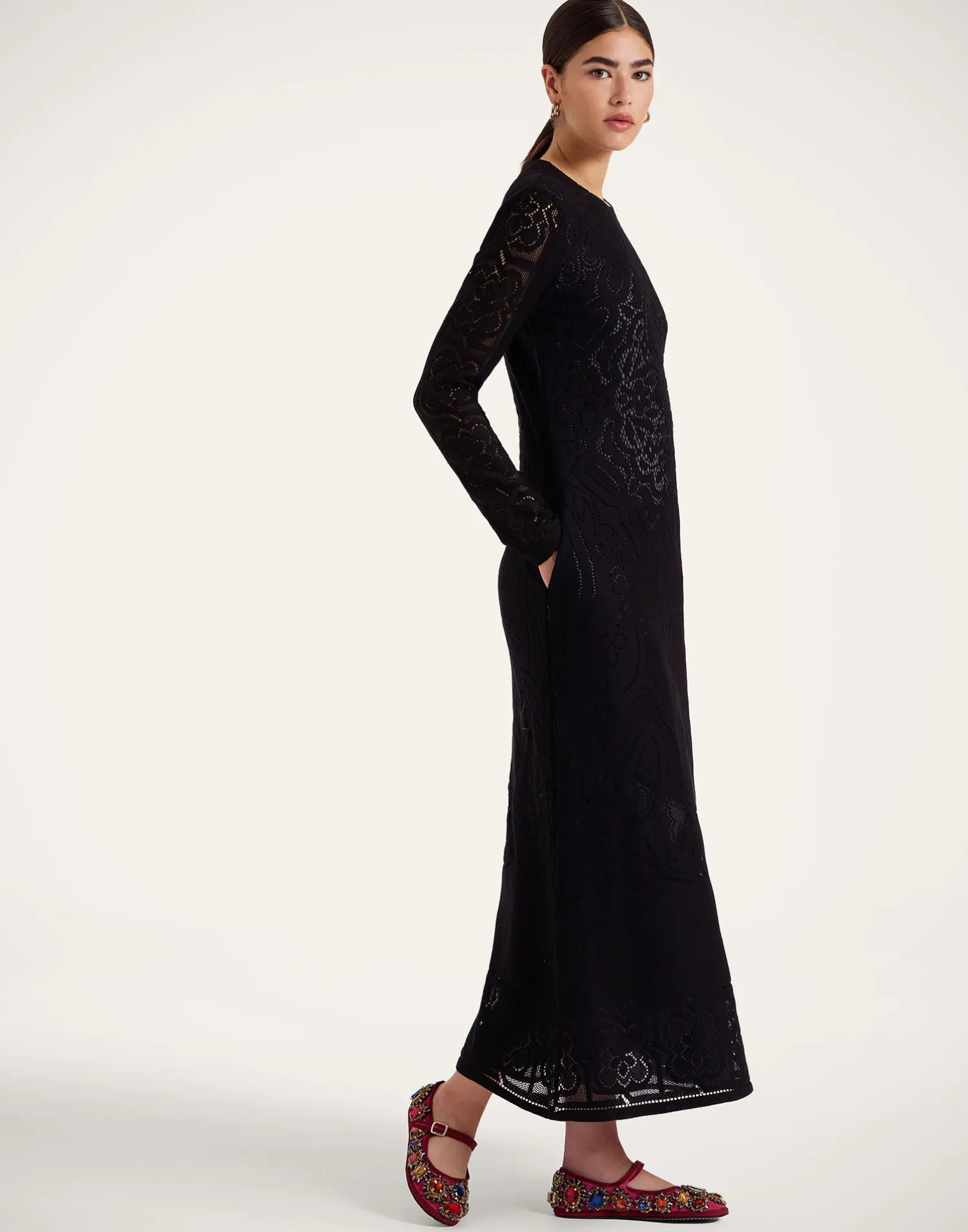 La DoubleJ Vestiti<Lacey Swing DressSolid Black in Embroidered Cotton