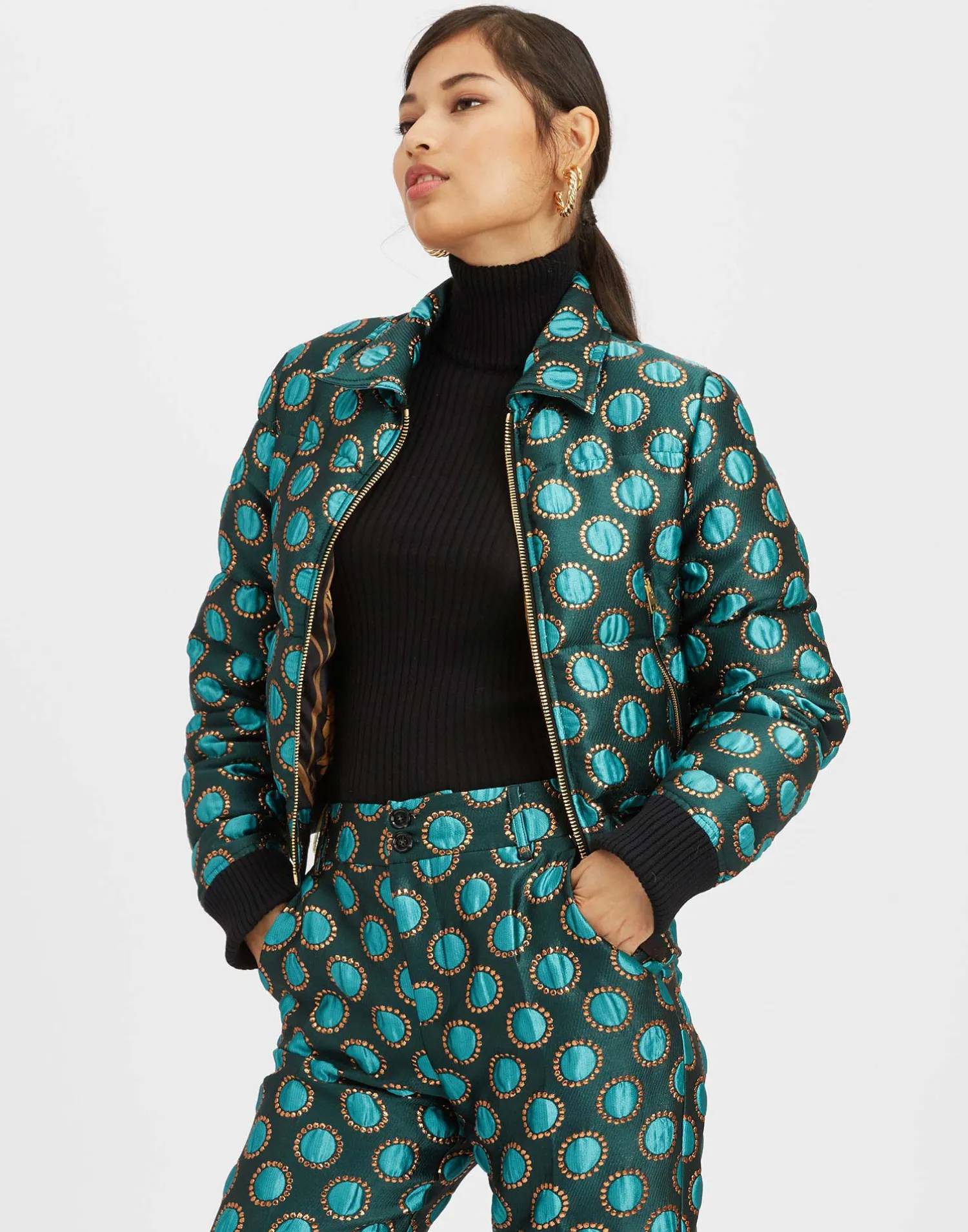 La DoubleJ Capispalla<La Comasca Puffer BomberWinter Sun Emerald in Jacquard