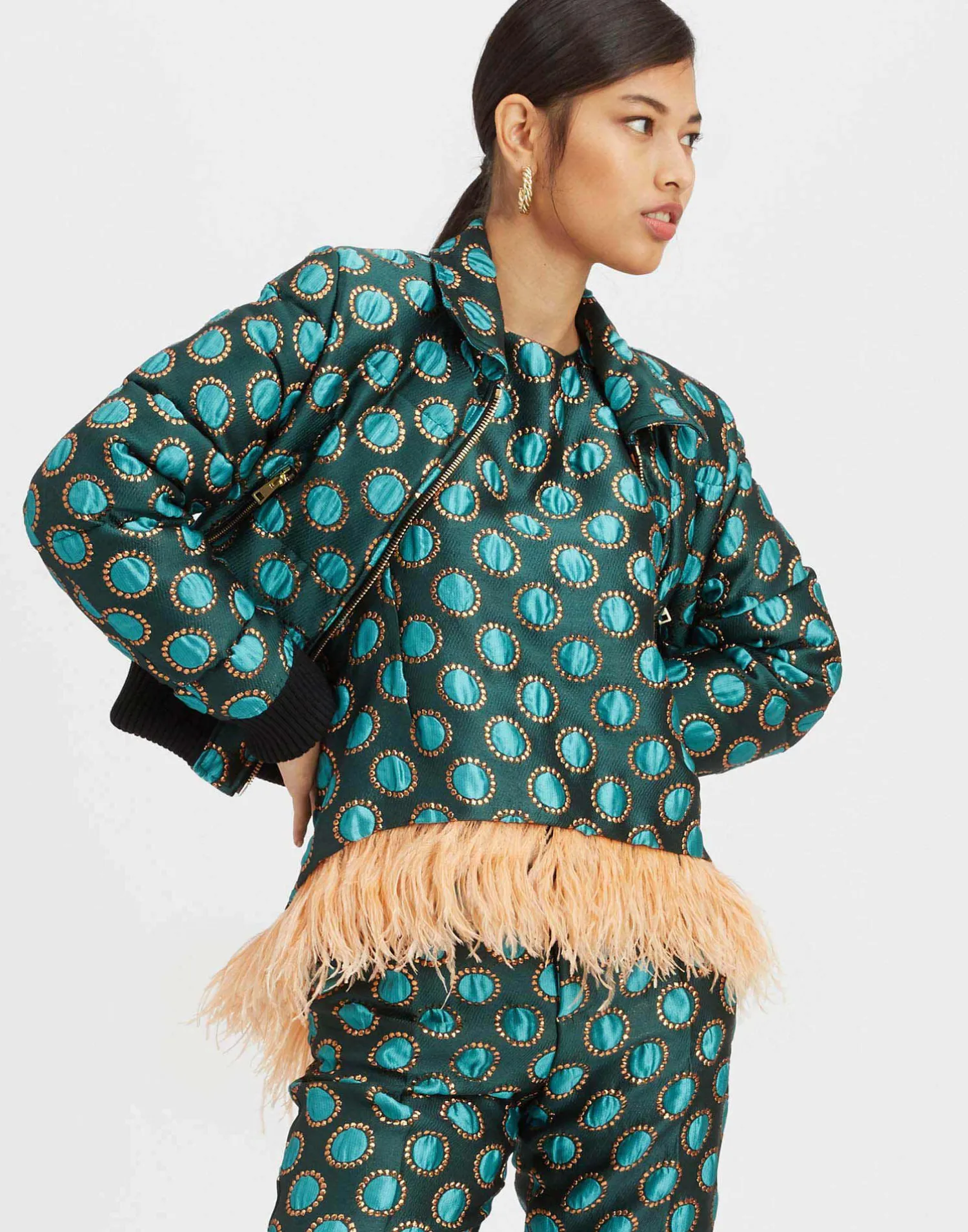 La DoubleJ Capispalla<La Comasca Puffer BomberWinter Sun Emerald in Jacquard