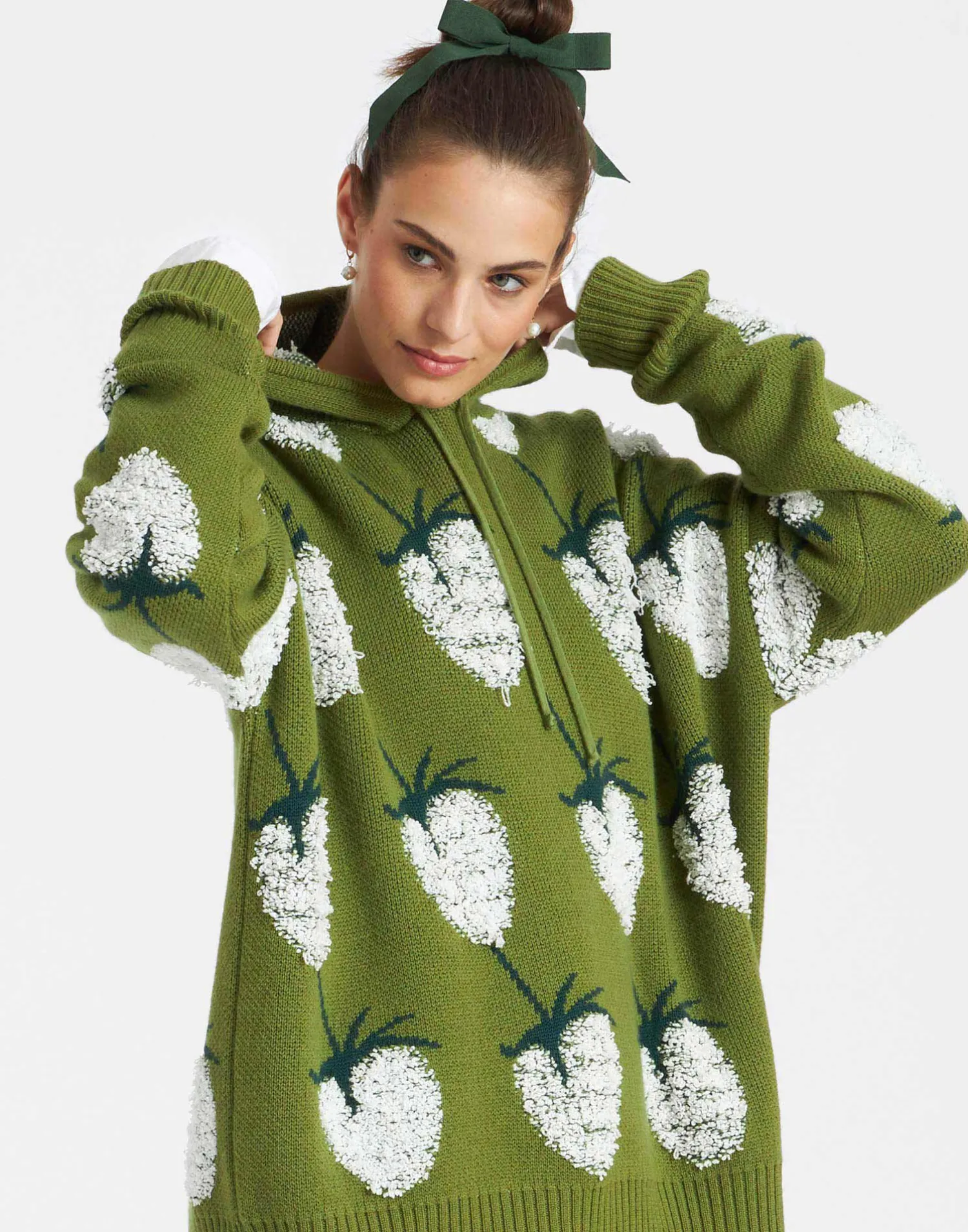 La DoubleJ Maglieria<Lampone HoodieGreen in Jacquard