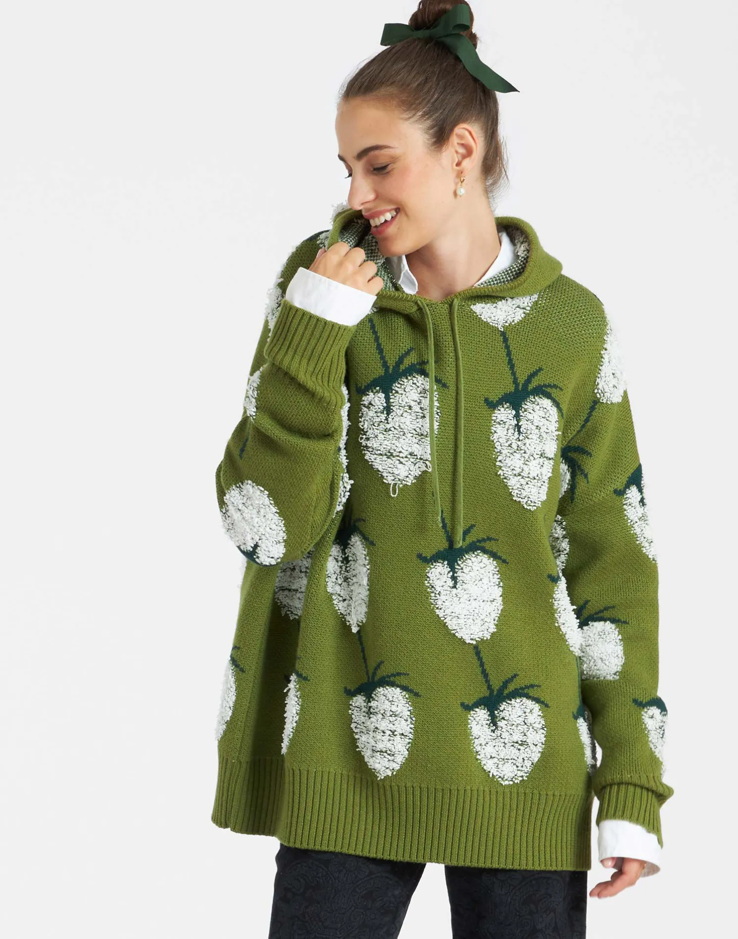 La DoubleJ Maglieria<Lampone HoodieGreen in Jacquard