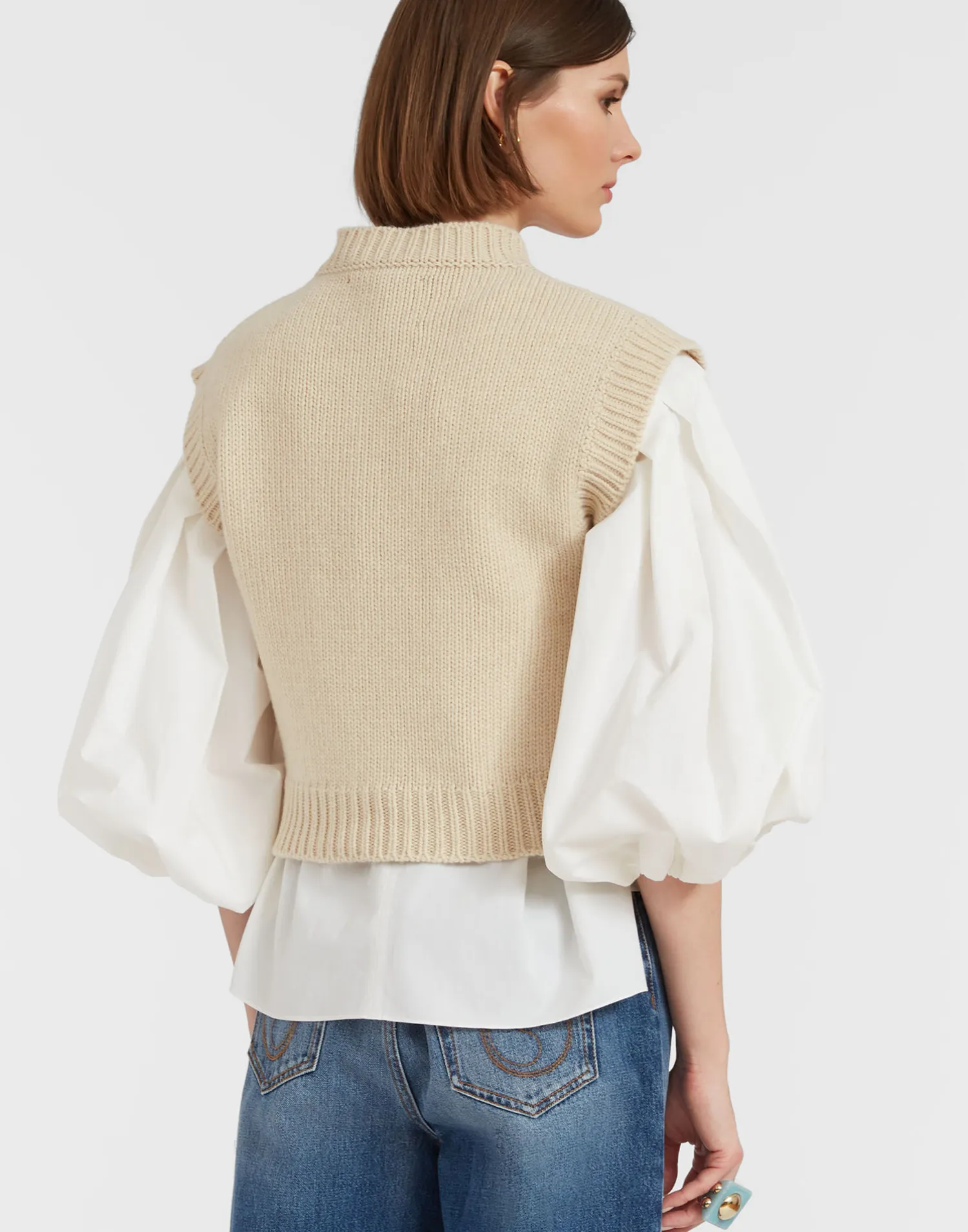 La DoubleJ Maglieria<Lampone VestBeige in Wool Embroidered