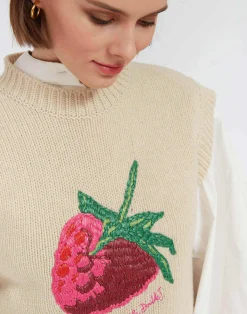 La DoubleJ Maglieria<Lampone VestBeige in Wool Embroidered