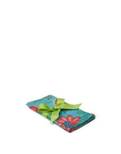 La DoubleJ Tovaglioli|Tessili<Large Napkins Set Of 2Dragon Flower Turchese in Linen