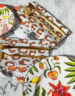 La DoubleJ Tovaglioli|Tessili<Large Napkins Set Of 2Lady Leopard Acqua in Linen