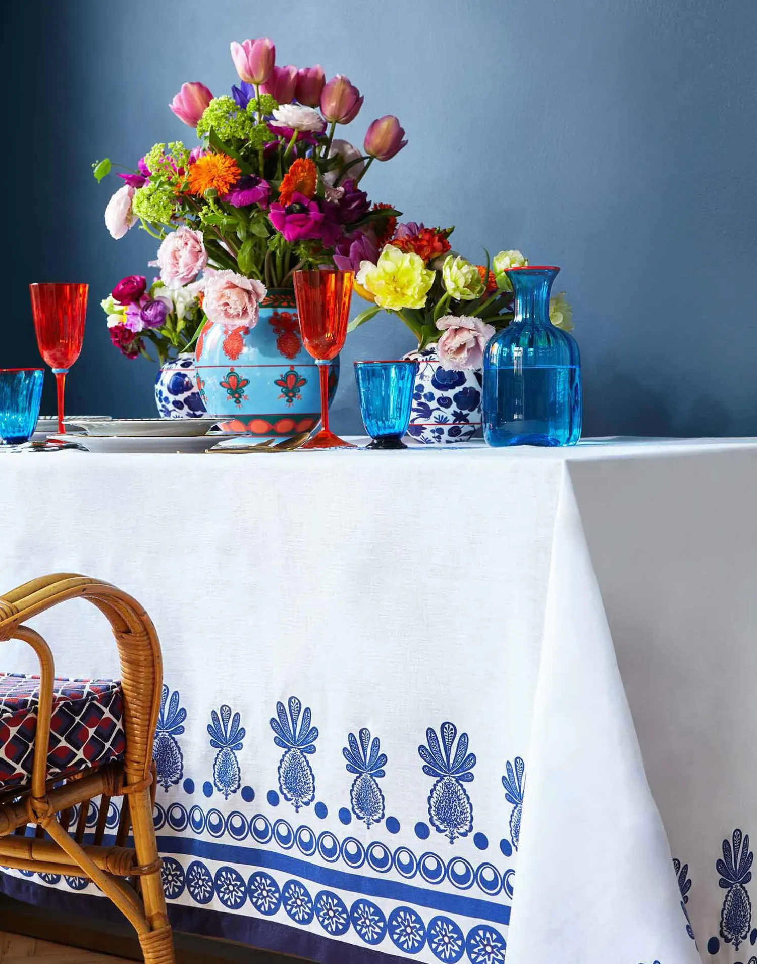 La DoubleJ Tovaglie|Tessili<Large TableclothBig Pineapple Blu (Placée) in Linen