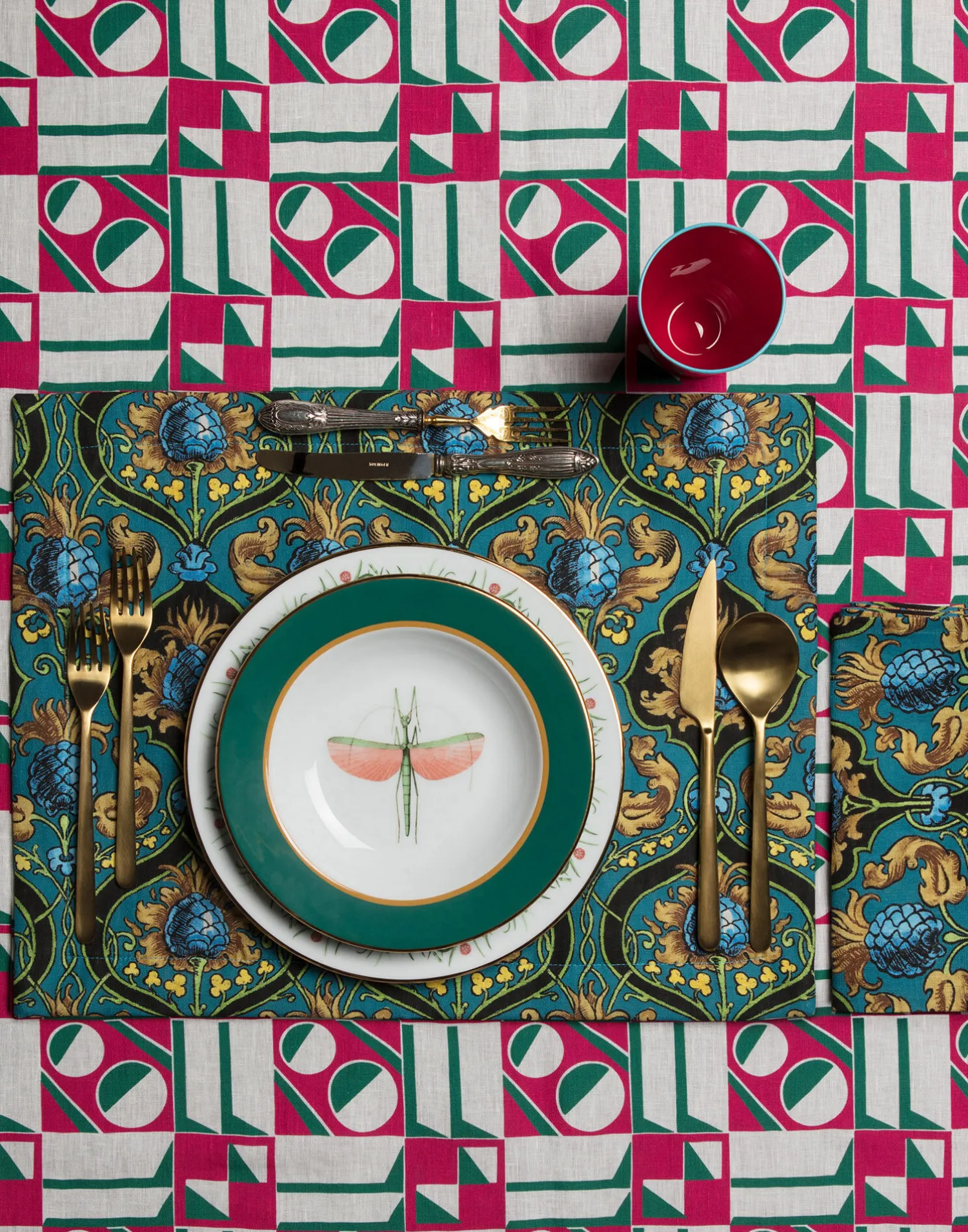 La DoubleJ Tovaglie|Tessili<Large TableclothGeometrico Rosa in Linen