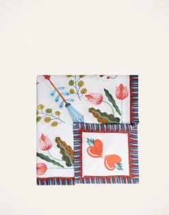La DoubleJ Tovaglie|Tessili<Large TableclothWhite Turning Tulips in Linen