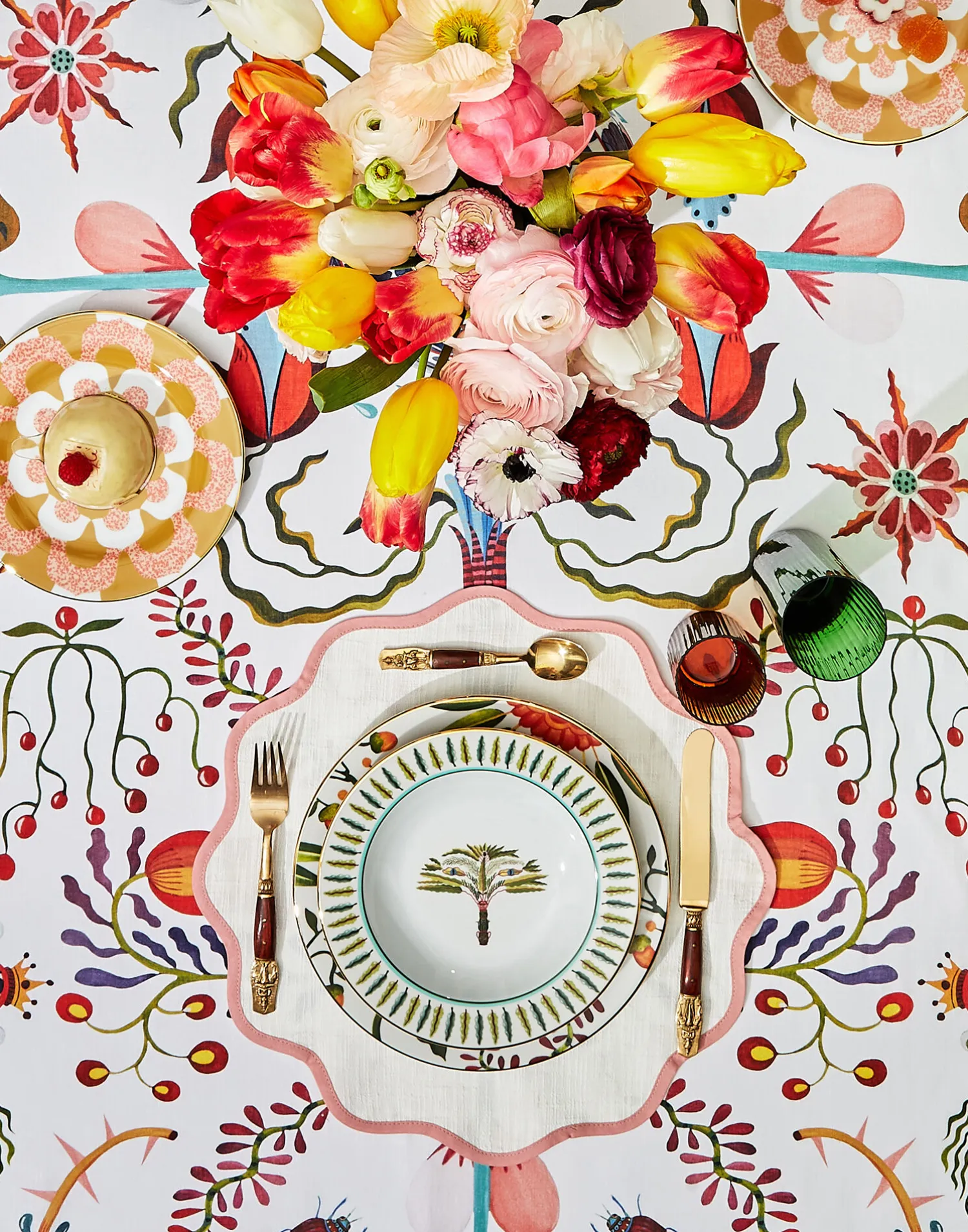 La DoubleJ Tovaglie|Tessili<Large TableclothWhite Turning Tulips in Linen