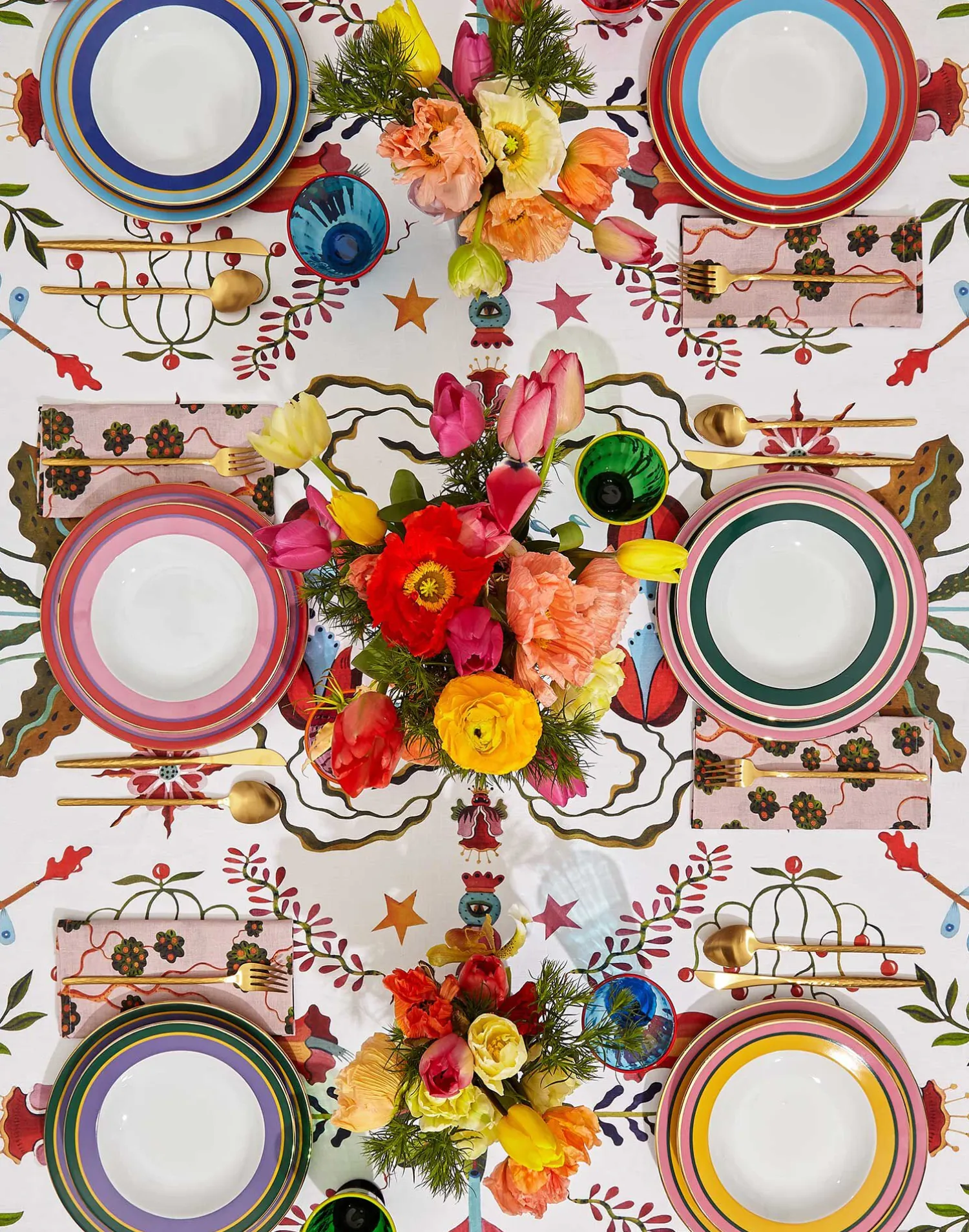 La DoubleJ Tovaglie|Tessili<Large TableclothWhite Turning Tulips in Linen