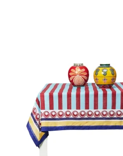 La DoubleJ Tovaglie|Tessili<Large Tablecloth (180x350)Riga Bordeaux - Azzurro (Plac&eacute;e) in Linen