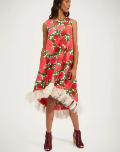 La DoubleJ Vestiti<La Scala High Dress (With Feathers)Pink Dahlias in Shot Cotton