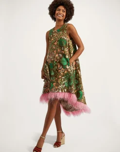 La DoubleJ Vestiti<La Scala High Dress (With Feathers)Anemone Pink in Shot Cotton